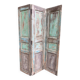 Three-leaf screen, salvaged from an Indian home, green, blue and natural patina