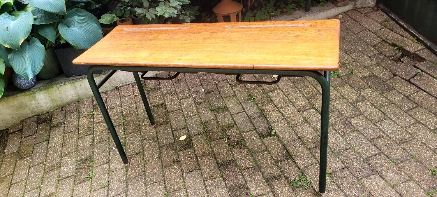 Table d'écolier vintage bois et métal
