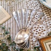 6 silver-plated metal soup spoons, 12g, art nouveau
