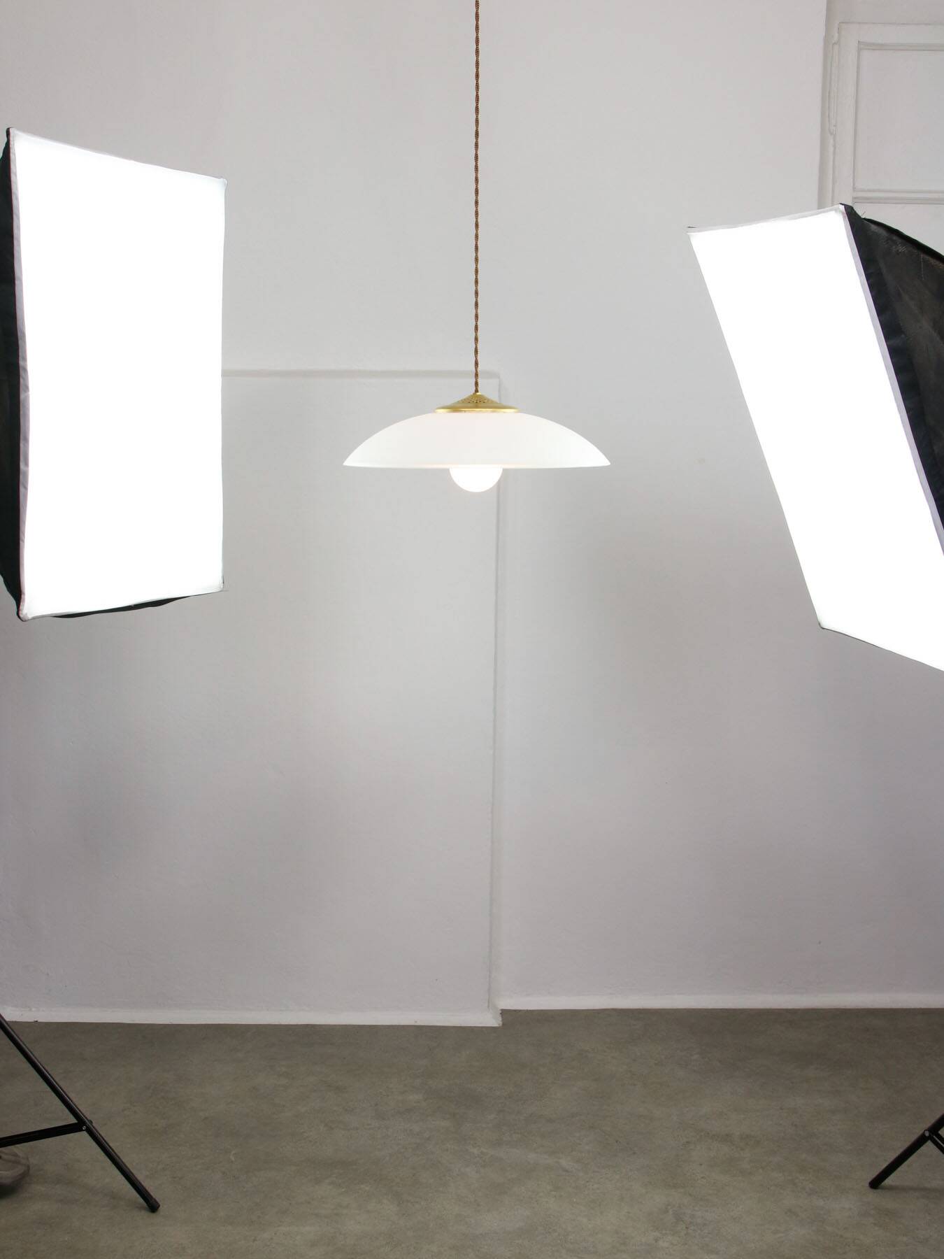 Mid-Century Italian Saucer Glass and Brass Pendant Lamp