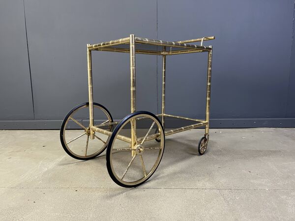 Chariot de bar en laiton imitation bambou, Orsenigo Italie, années 1970