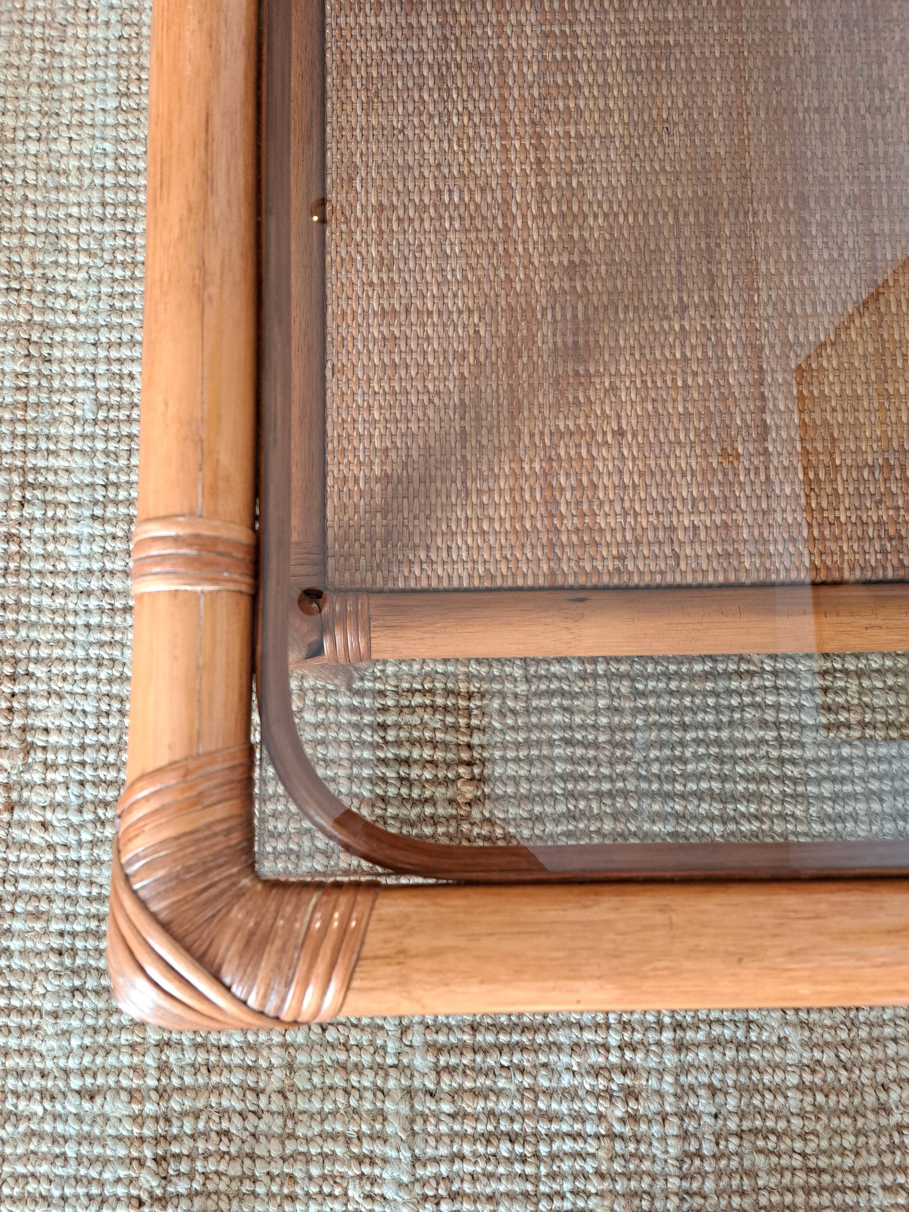 Vintage rectangular rattan and bamboo coffee table