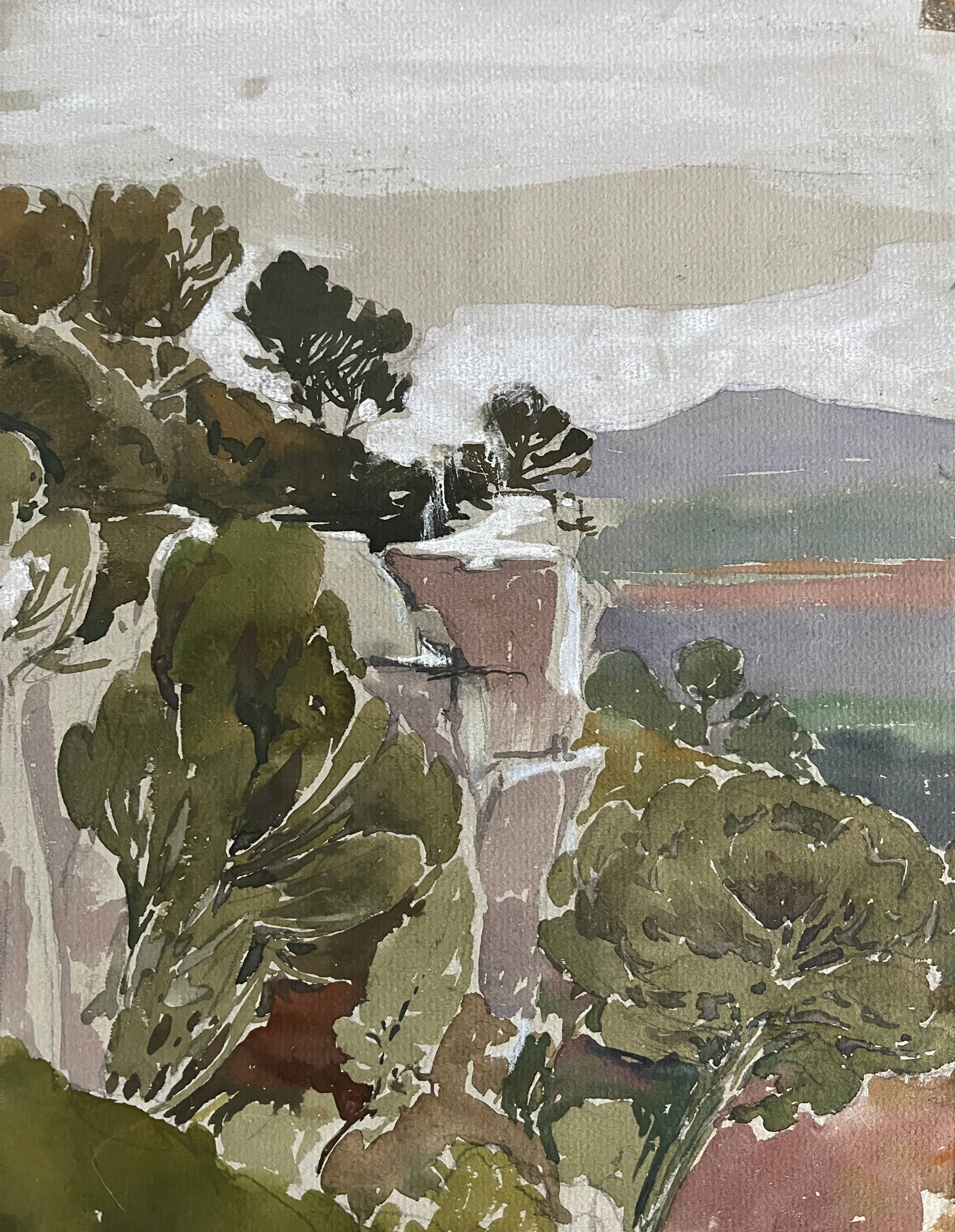 Paintings set of 4 drawings by Ed. Pannetier (1884-1965) Provence Côte d'Azur