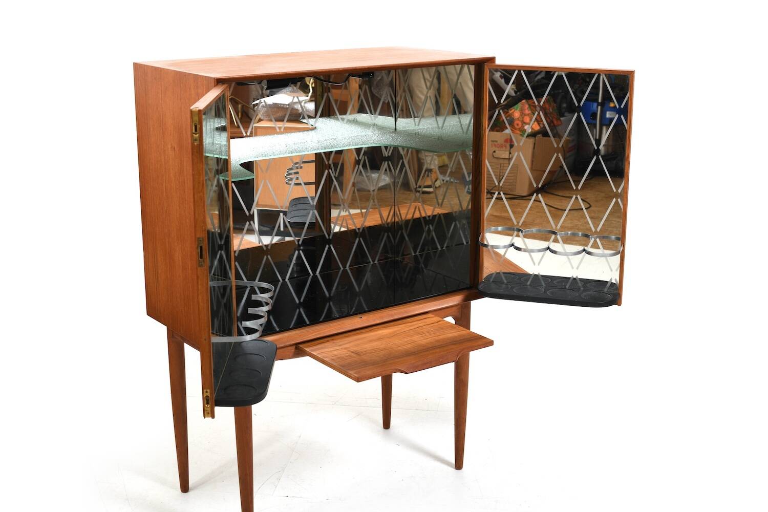 Teak Bar Cabinet with Harlekin Mirrors by Illum Wikkelsø
