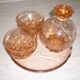 Art deco liqueur service in pink transparent glass with stopper