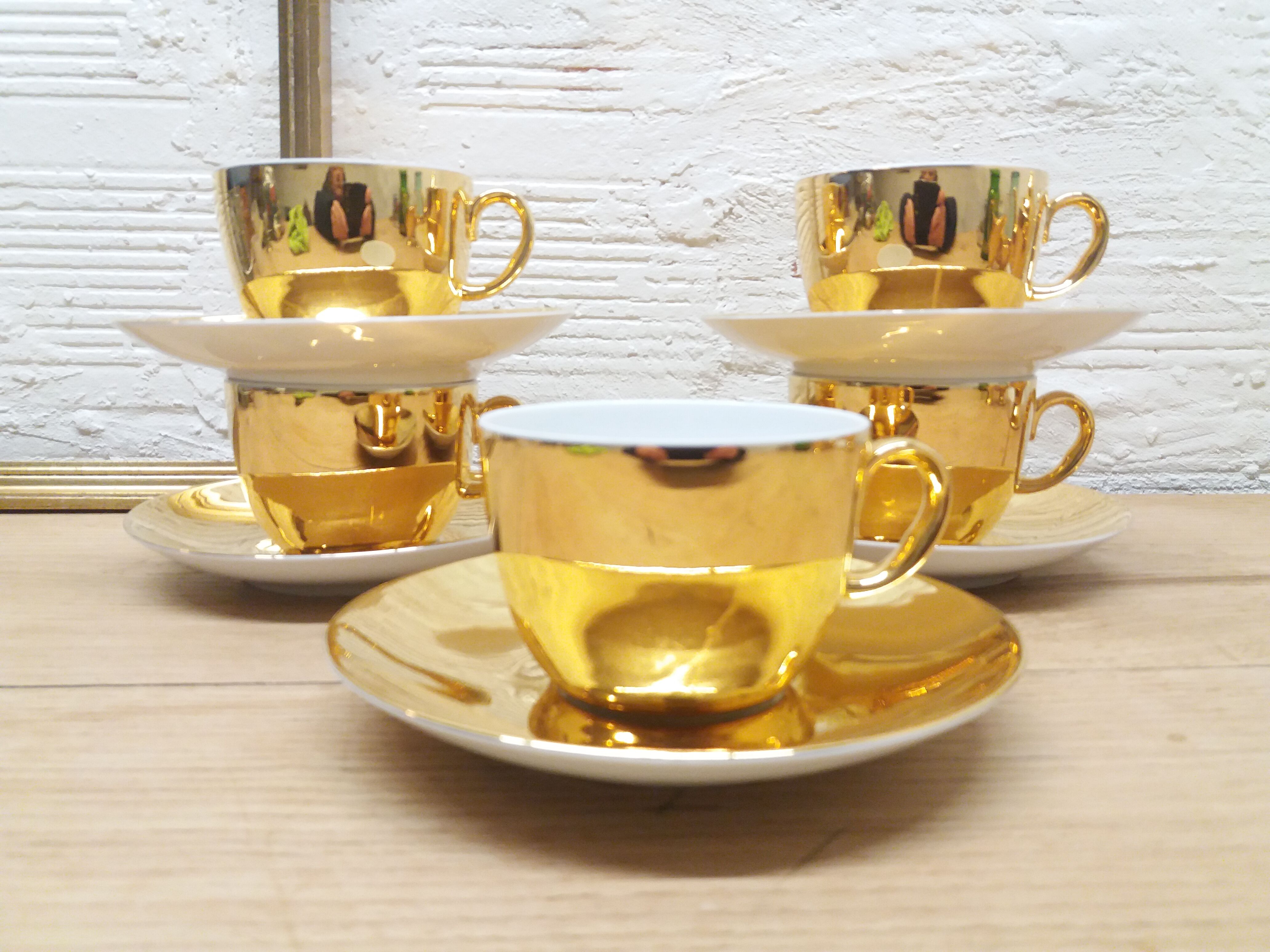 Set 5 cups gold porcelain