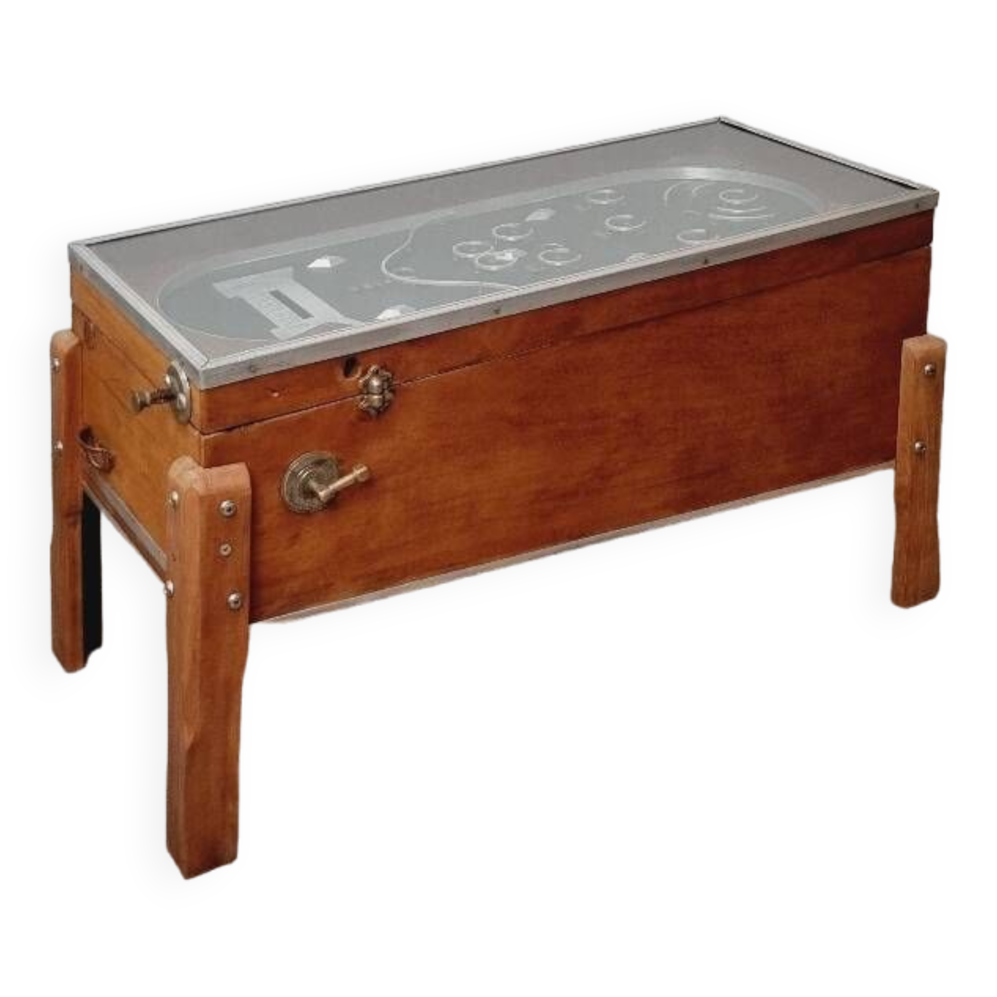 Industrial coffee table & old pinball machine 1900