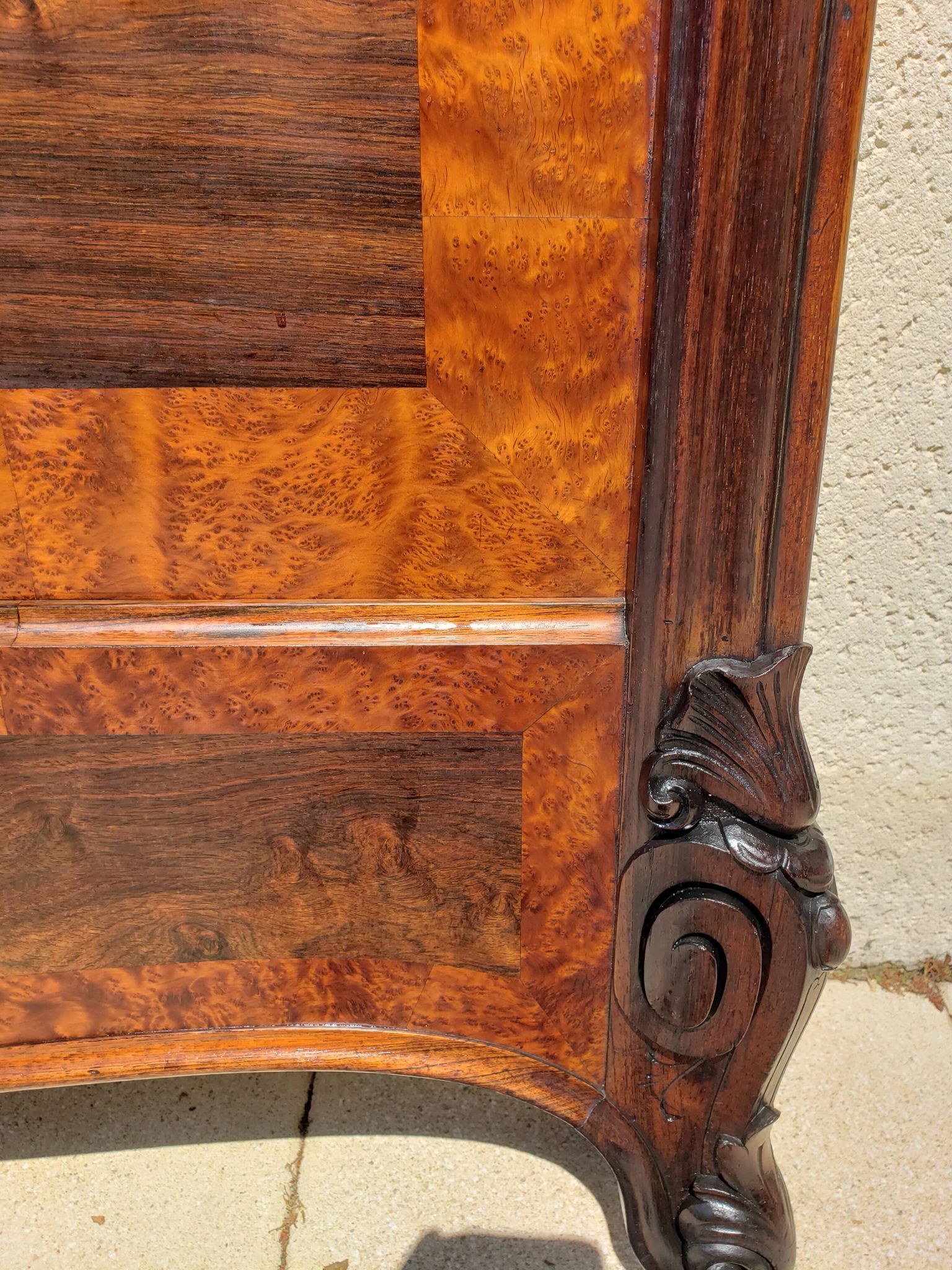 Solid walnut bed with very old walnut burl.