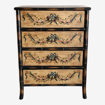 Venetian-style painted wood and bamboo chest of drawers