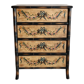 Venetian-style painted wood and bamboo chest of drawers