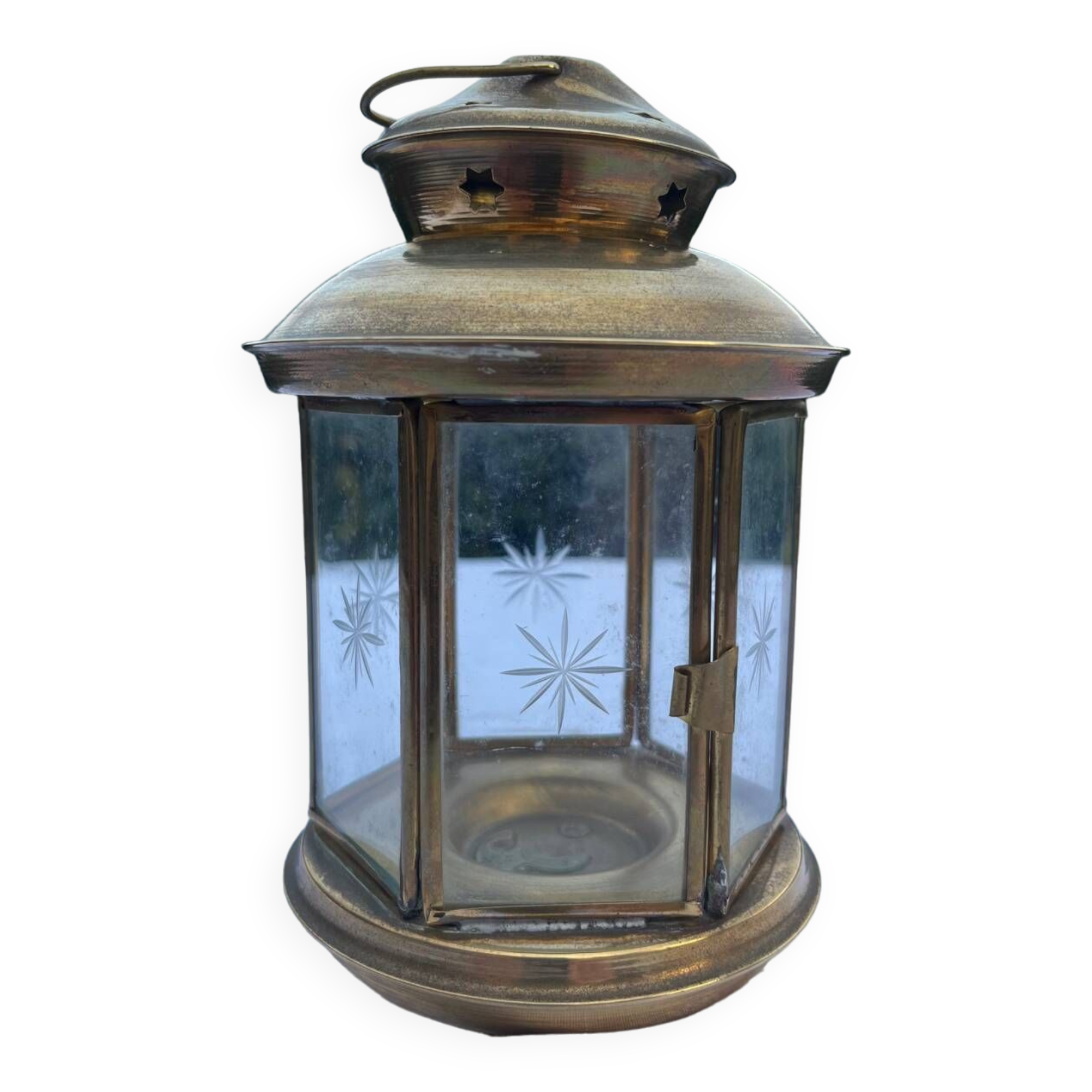 Vintage brass candle holder lantern