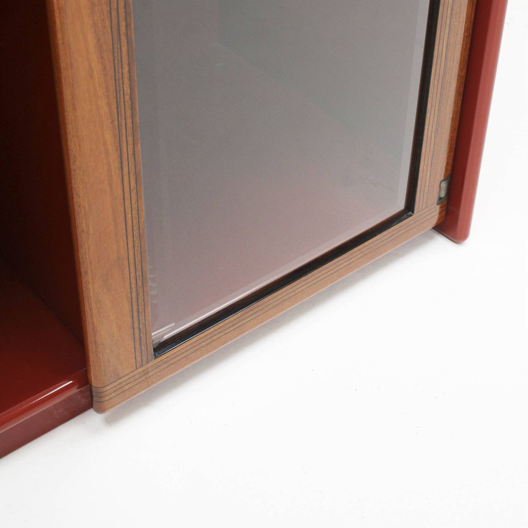 Mid-Century Afra & Tobia Scarpa Italian Wood Red Lacquer And Glass  Vitrine