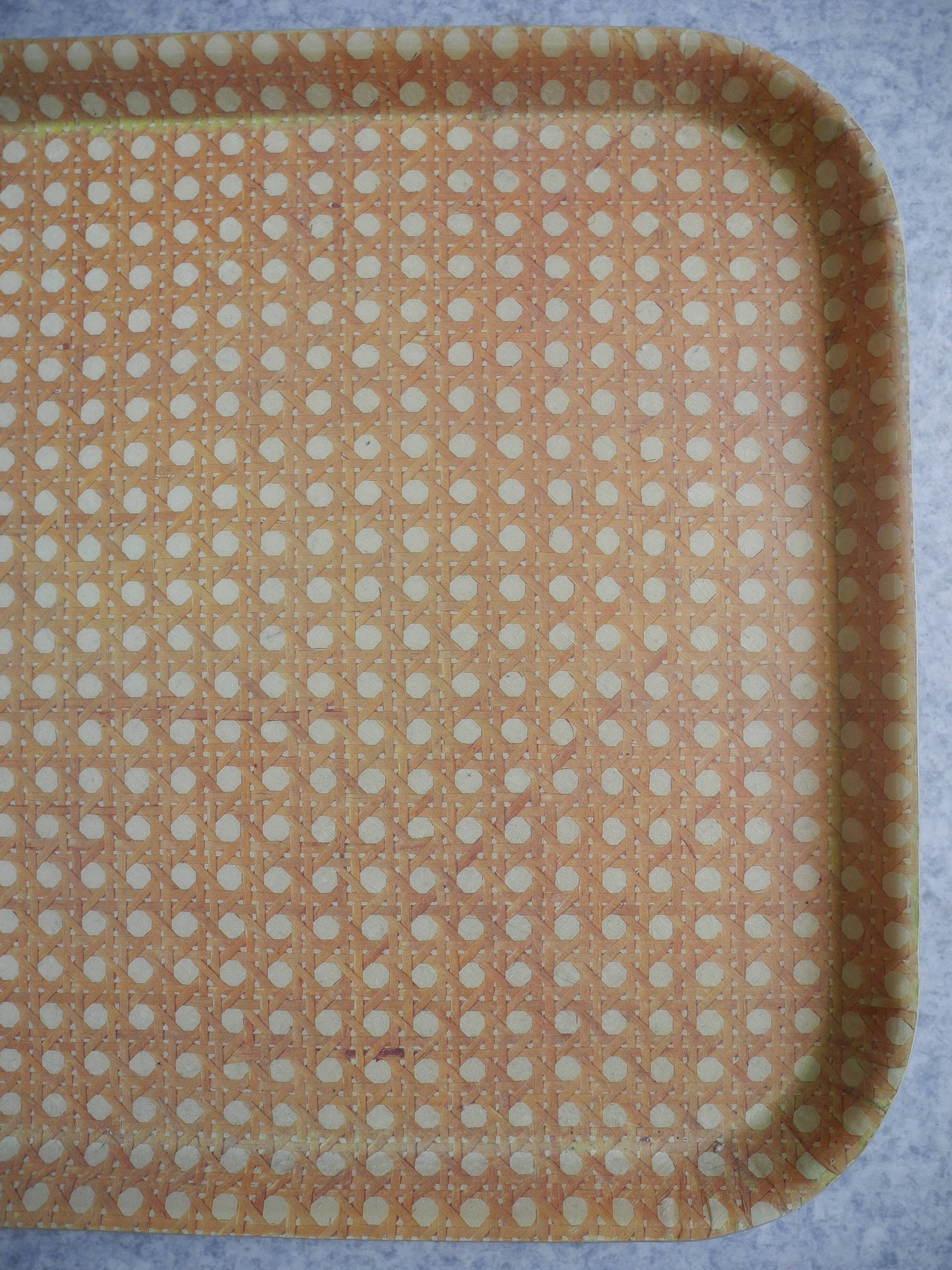 Plateau Mullerhof fibre cannage déco vintage french fiberglass tray 70s