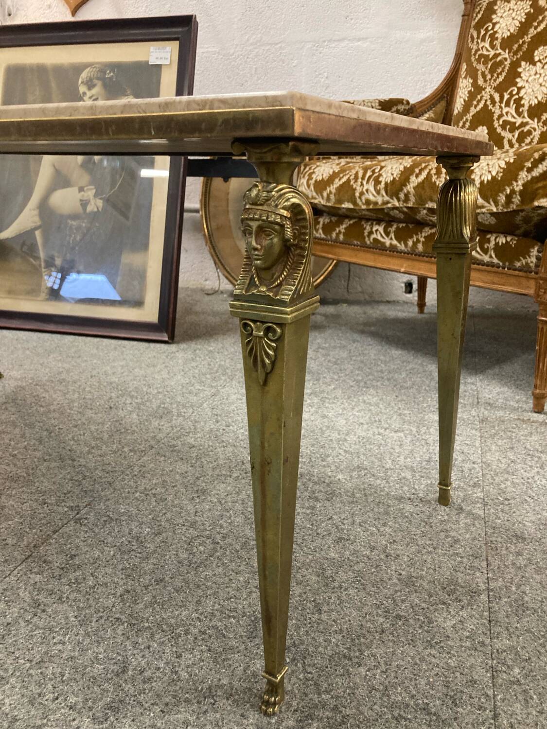 NIII style coffee table brass and travertine