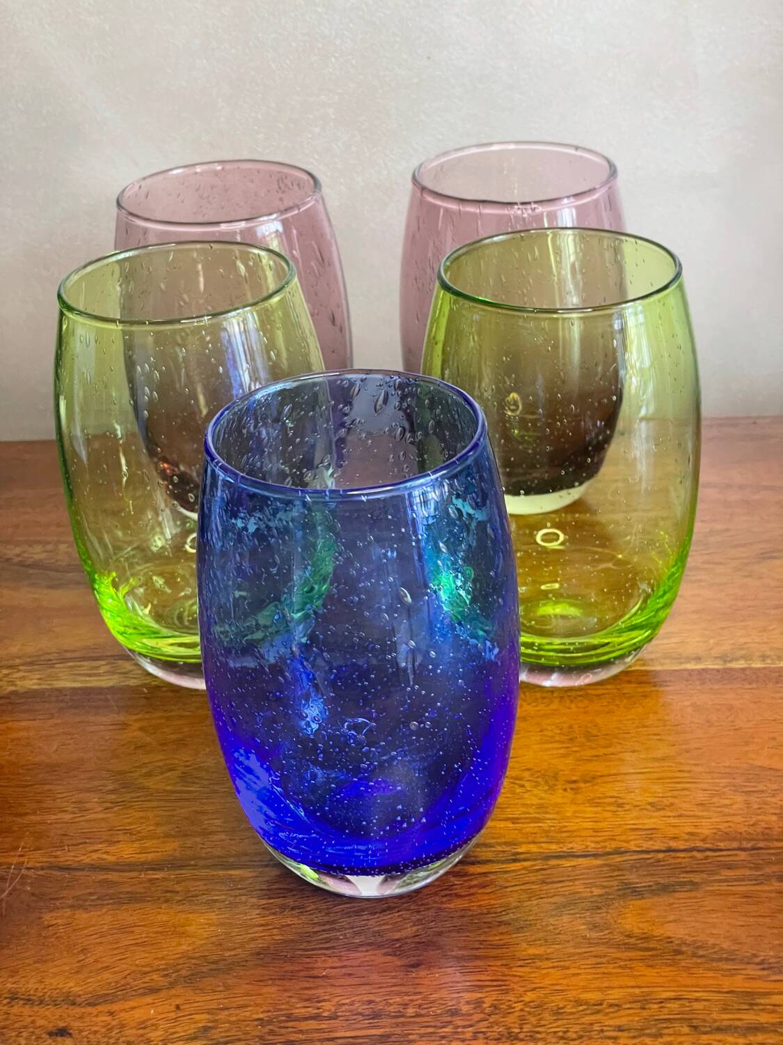 5 coloured bubble glass tumblers
