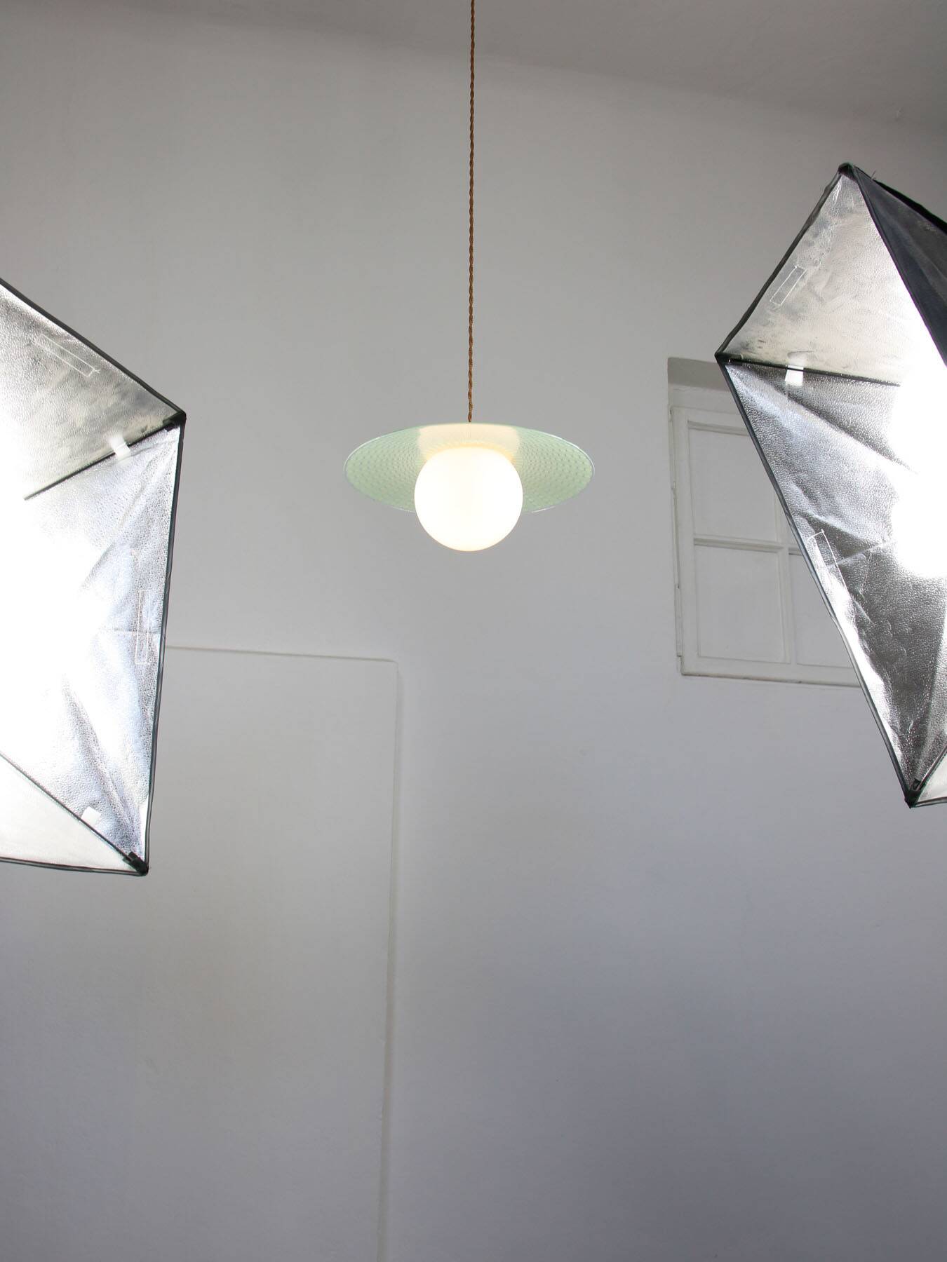 Mid-Century Italian Brass and Opaline Angel Pendant Lamp