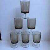 Set of 5 glasses with liqueur smoked glass design 70s