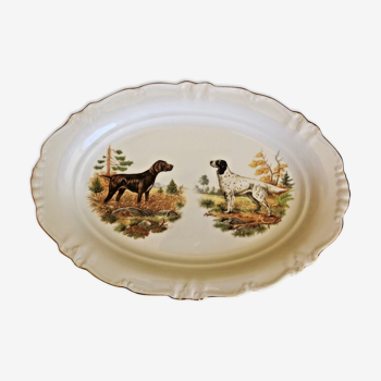Oval serving plate hunting dog scene