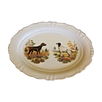 Oval serving plate hunting dog scene