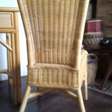 Desk or console and its armchair in rattan and bamboo