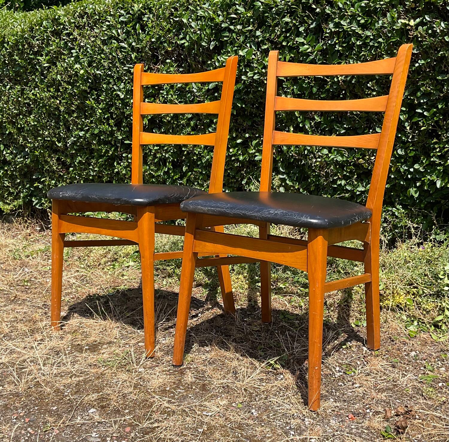 Pair of vintage solid beech chairs from the 60s and 70s