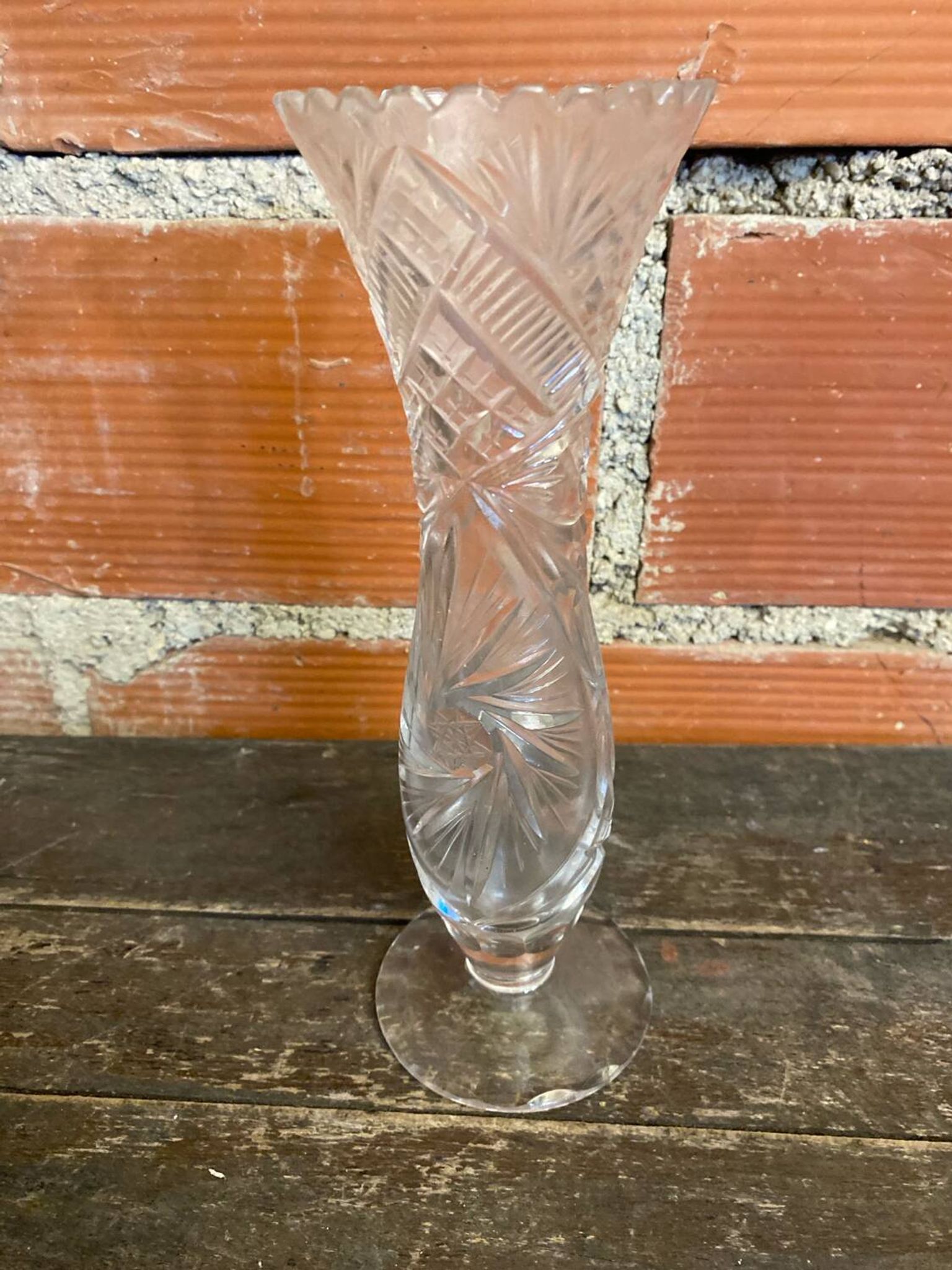 Vintage 1970s Cut Crystal Bohemian Vase #C866
