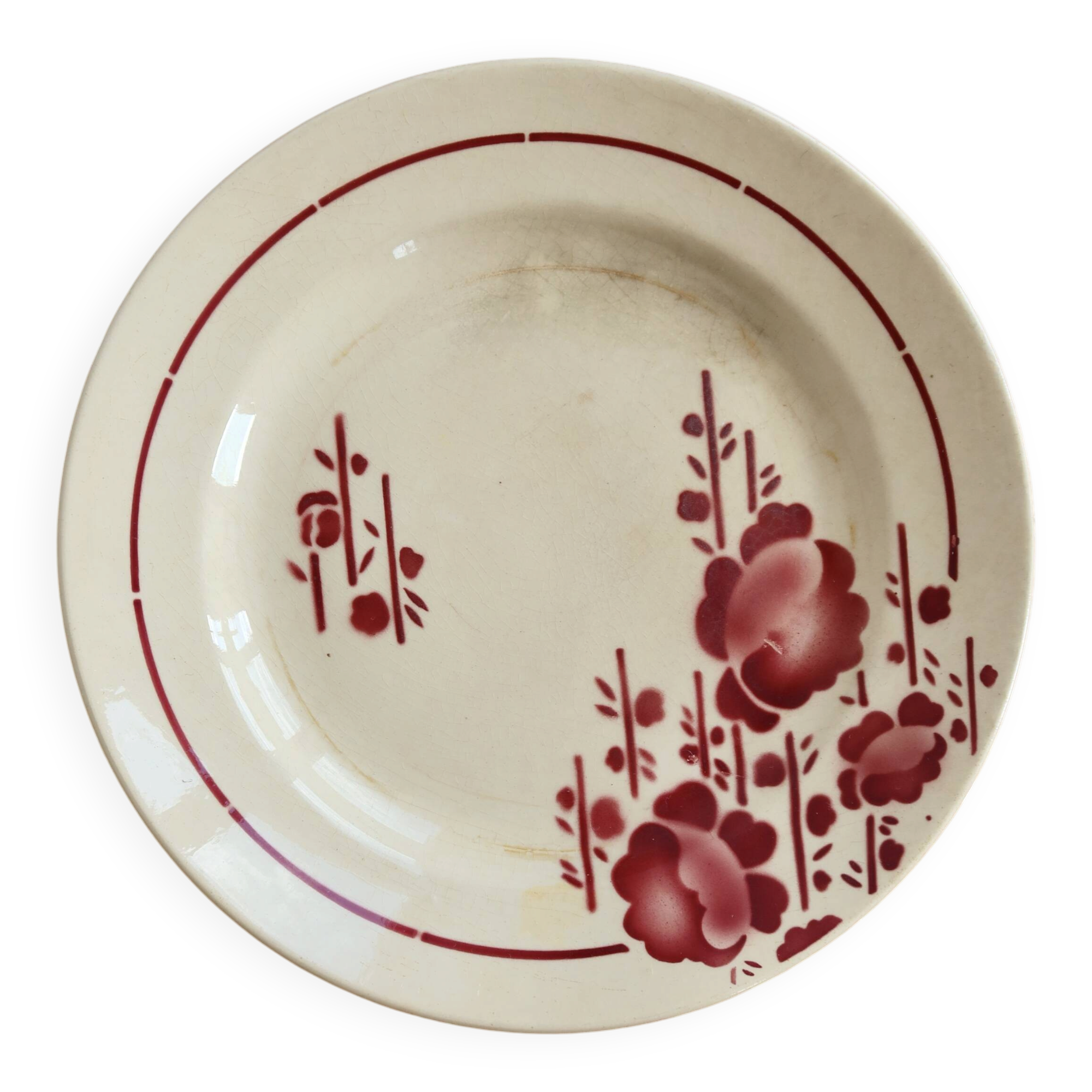 Antique dessert plate, ironstone, Saint Amand model 211 – Flo decoration.