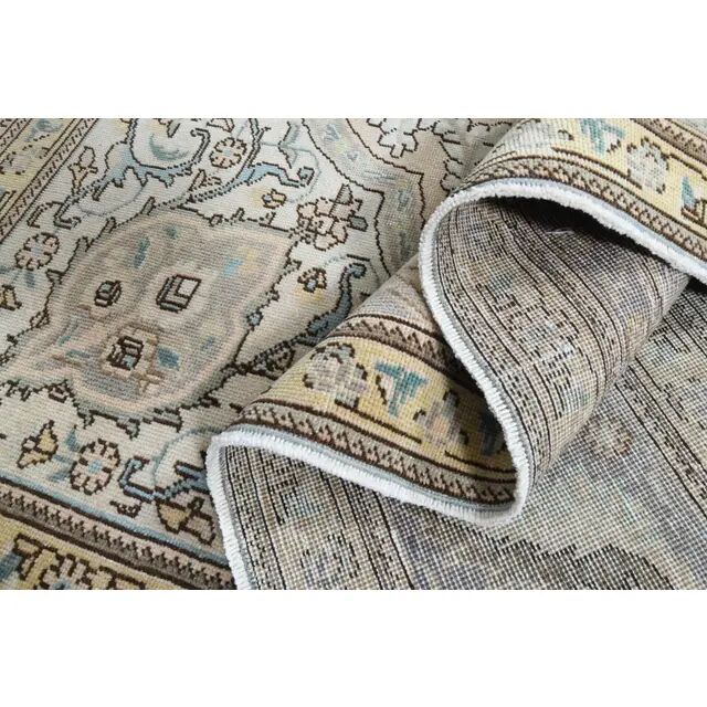 1960s Vintage Persian Handmade Wool Cotton Beige Area Rug 290x385