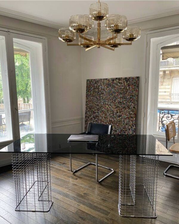 Grand Bureau de direction “Wire” par Terrence Conran - chrome et verre fumé - modulable en Table Basse