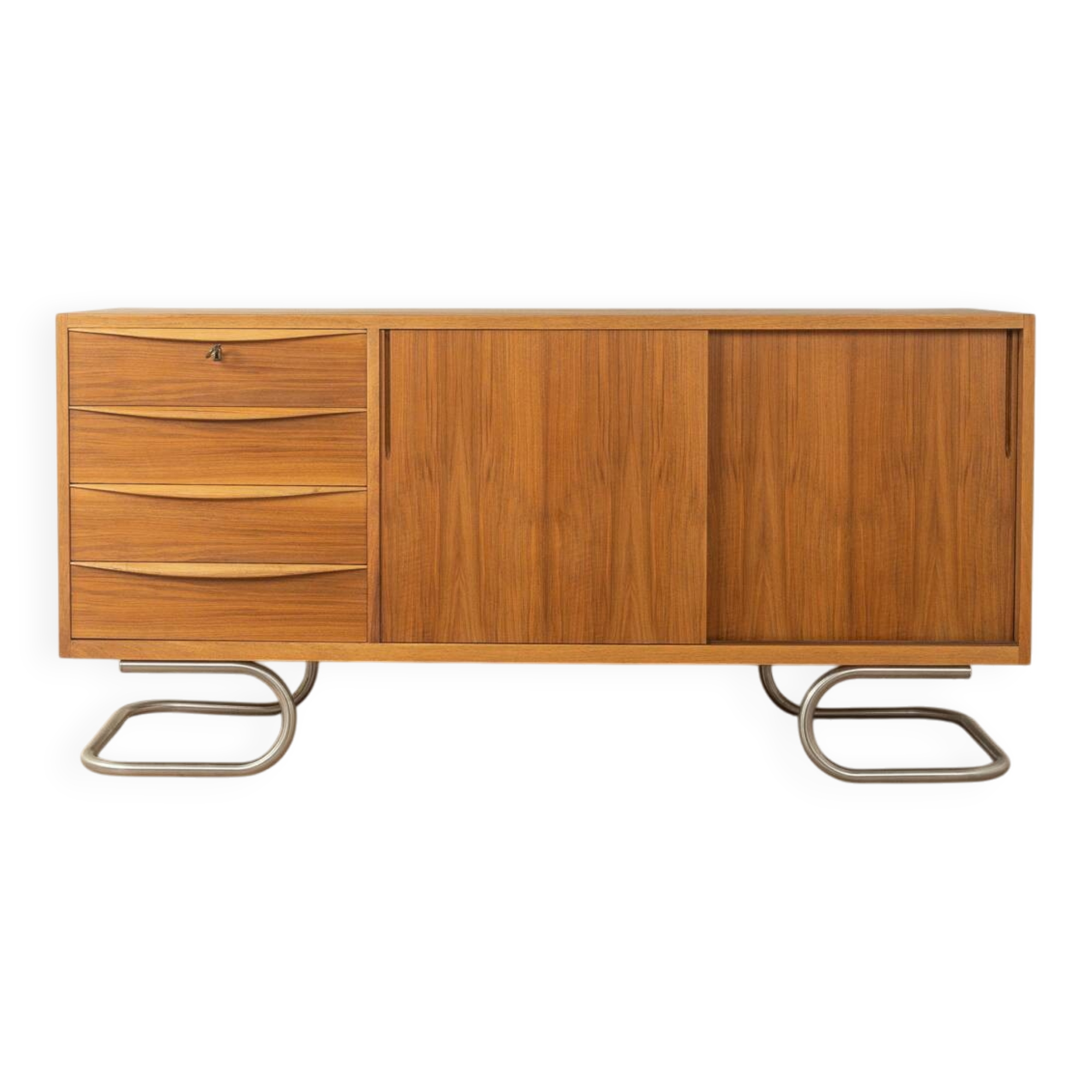 1950s sideboard in Scandinavian style, walnut veneer, Bauhaus design