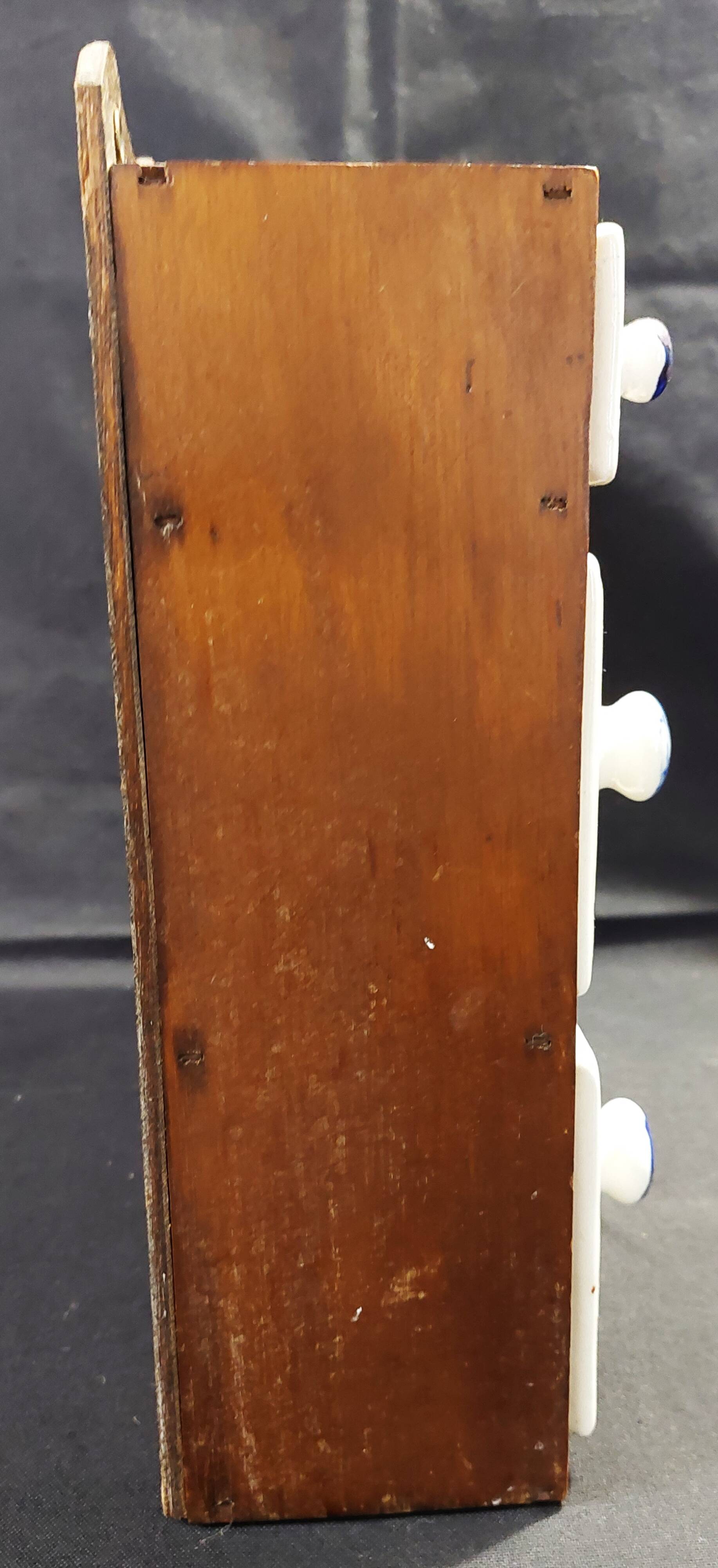 Vintage spice rack wood and earthenware blue decor