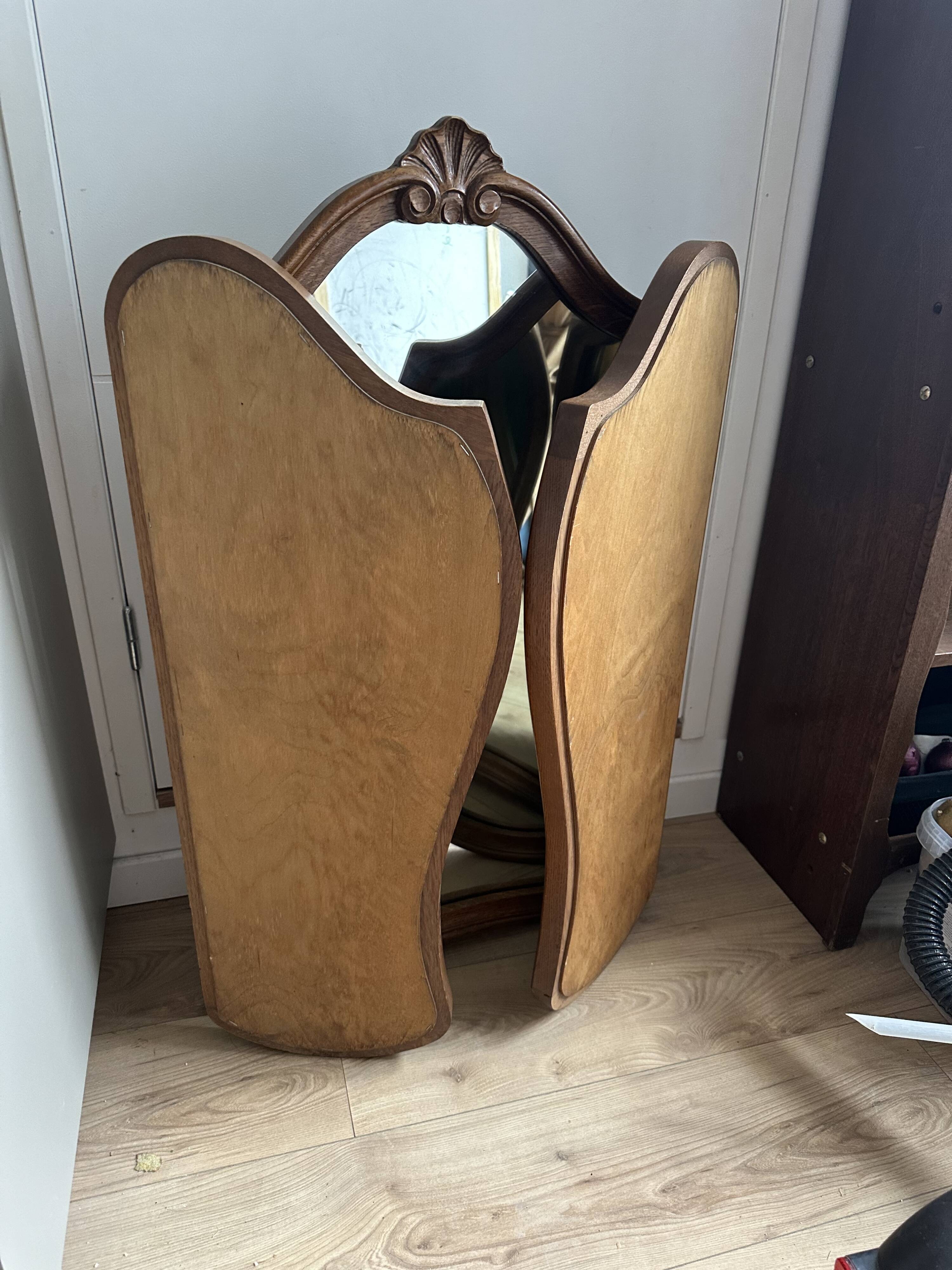 Art Deco style solid wood triptych mirror