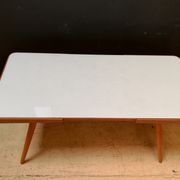 Wooden coffee table, children's desk glass top, interier praha, 1960, Czechoslovakia