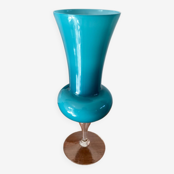 Grand vase en opaline bleu géant années 50-70