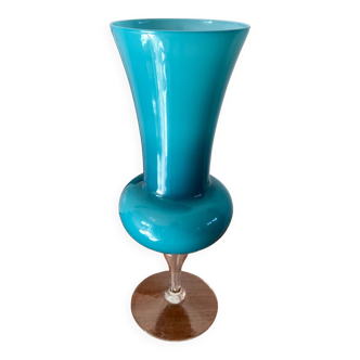 Grand vase en opaline bleu géant années 50-70