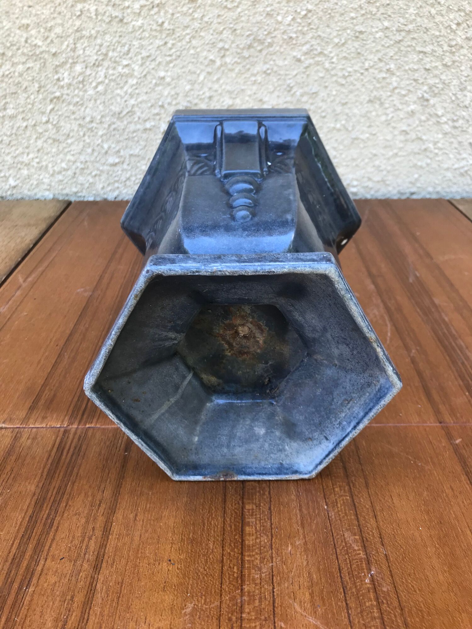 Old pot art deco plants fonte enamel blue
