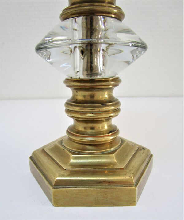 Lampe bronze doré cristal et opaline style néo classique vintage