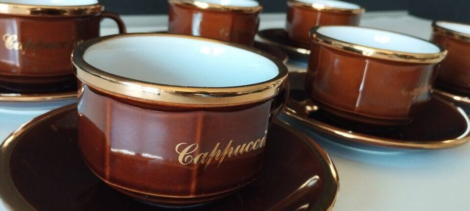 6 Rosler porcelain cups and saucers Parisian bistro type coffee cappuccino