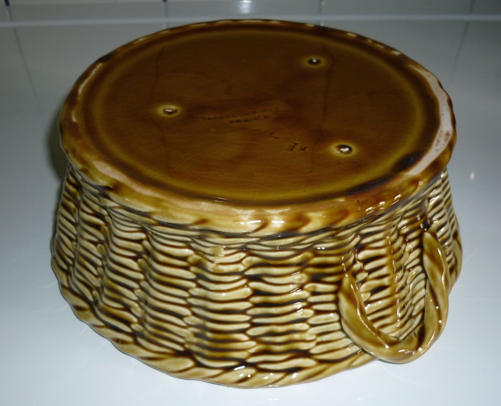 Sarreguemine ceramic cake dish imitating braided basket
