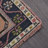 Vintage Turkish rug 134x240 cm, pink and navy blue tones, handmade wool
