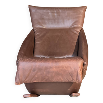 Fauteuil à bascule De Sede, Suisse 1970 en cuir marron