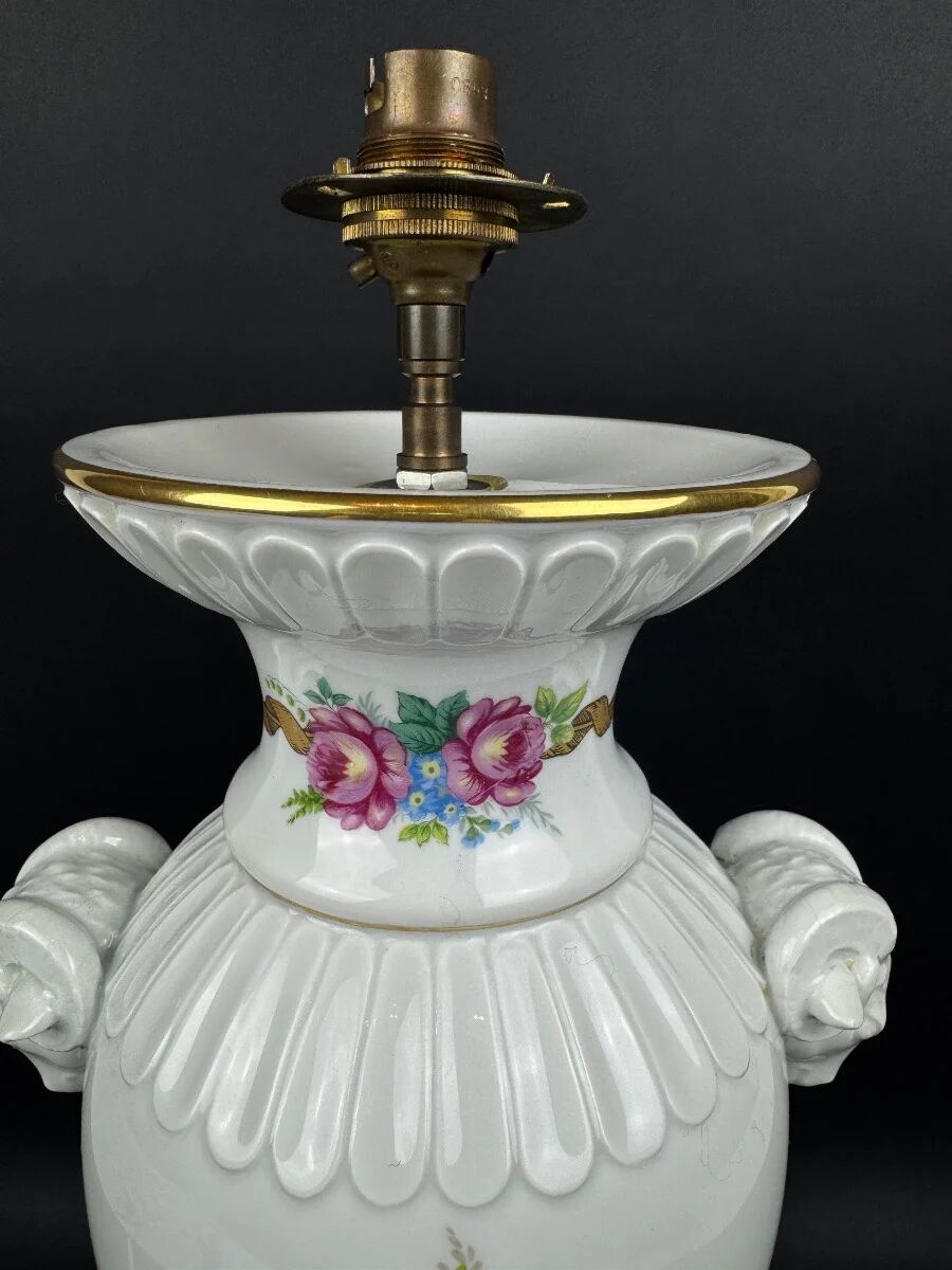 Raynaud Limoges lamp base in porcelain, paradise birds