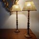 Pair of tall turned wooden lamps