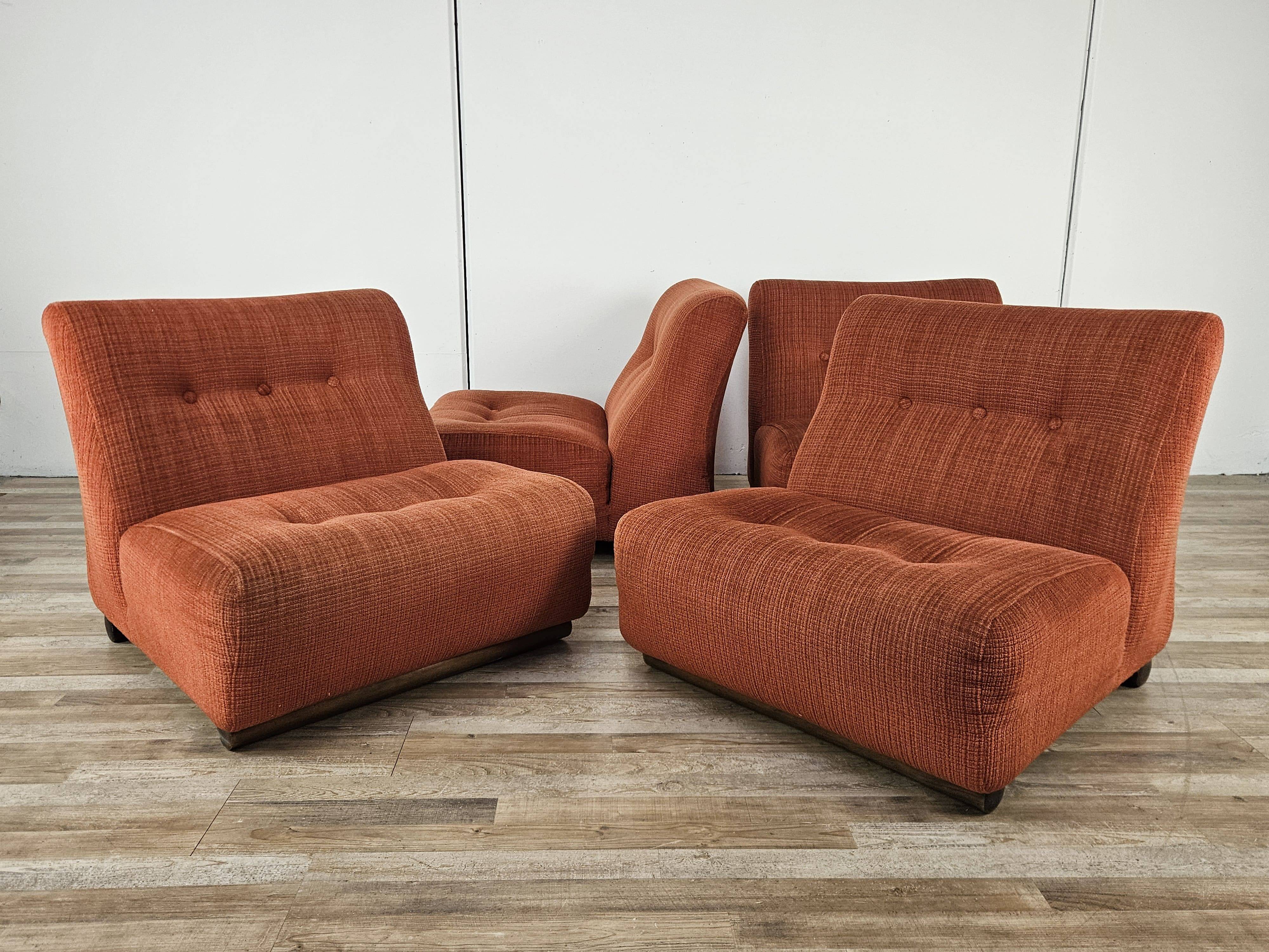 1970s modular armchairs in red fabric