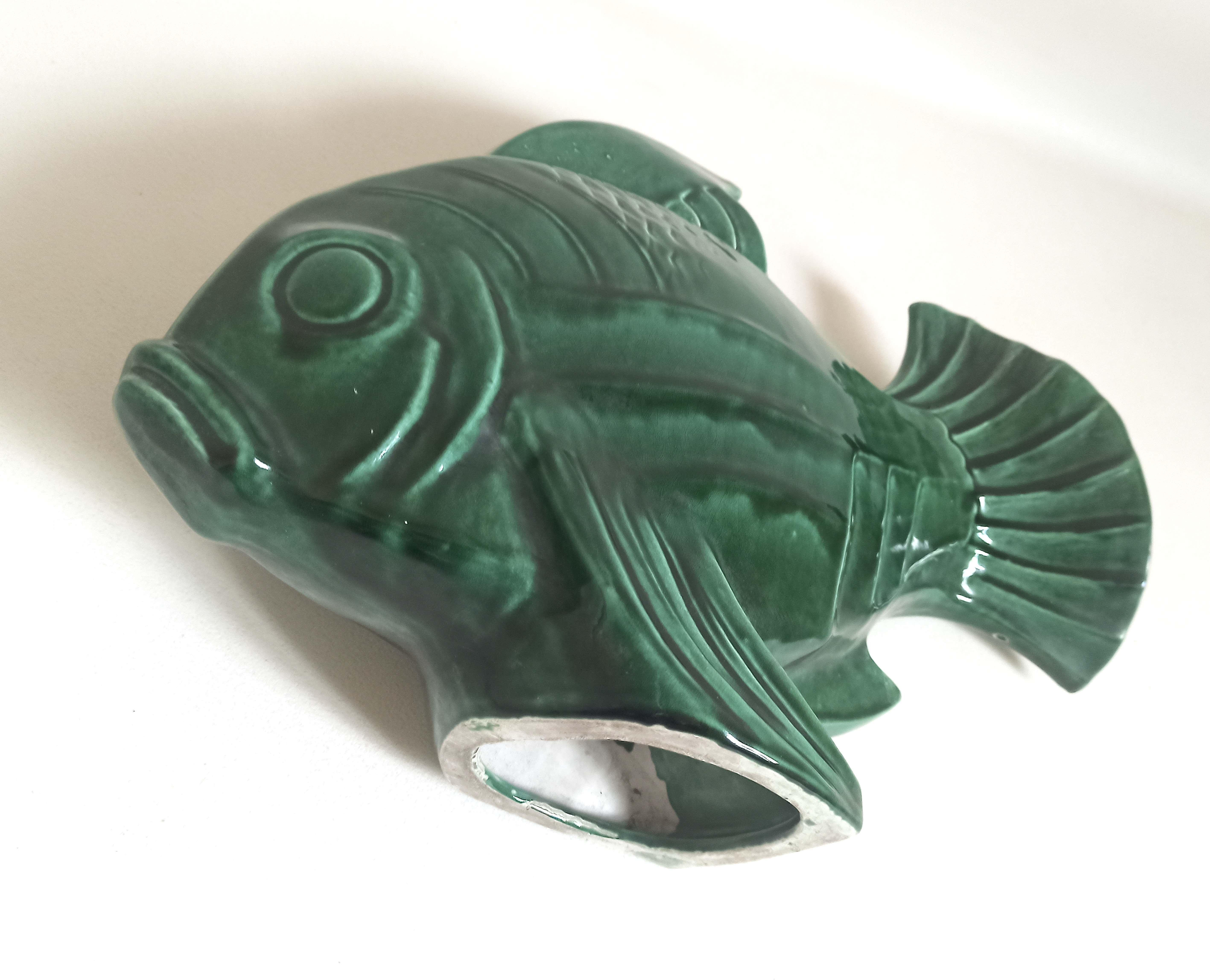 Green ceramic fish lejan art deco width 40 cm