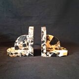 Pair of Art Deco Bookends in Black and White Breccia Marble