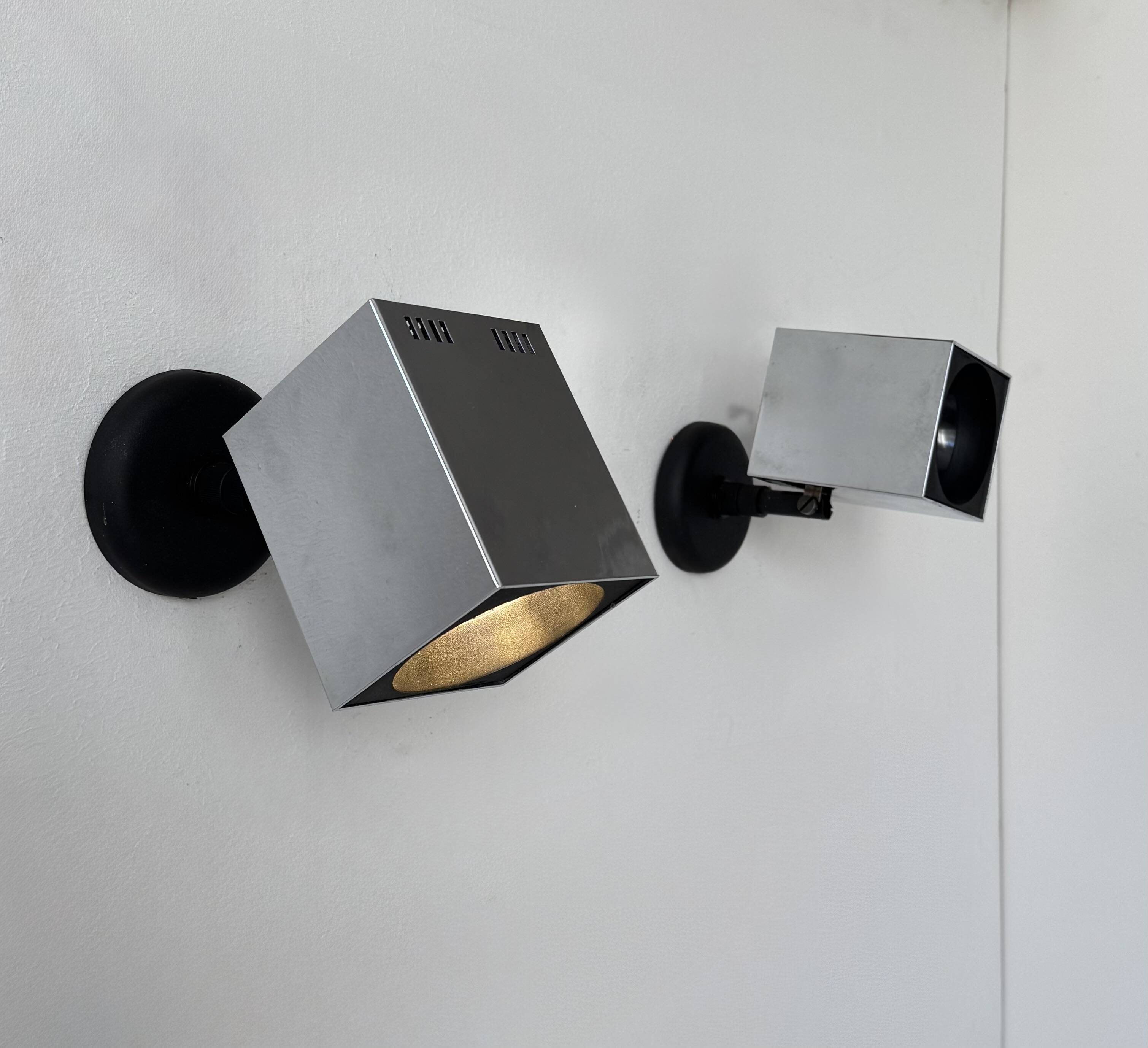 Pair of vintage adjustable wall lights, chrome-plated metal, France, 1970