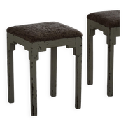 A pair of antique Danish stools, seats in lambswool, late 19th century.