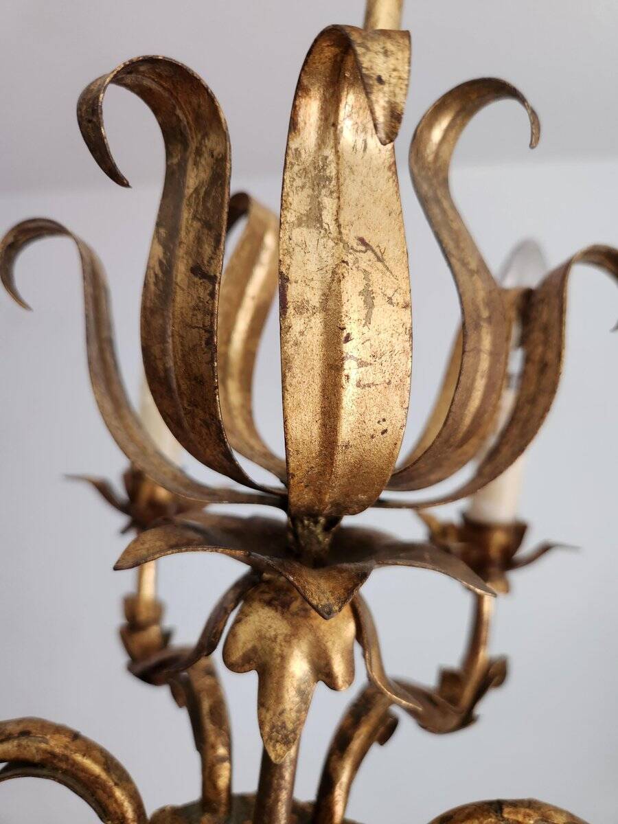 Vintage Hollywood Regency 6 light Chandelier gilded Italy Florence 1950-60