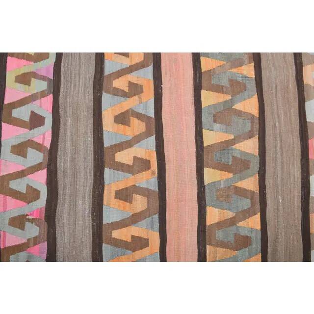 Vintage Turkish Oushak Handmade Wool Cotton Brown Kilim Runner Rug 164x315
